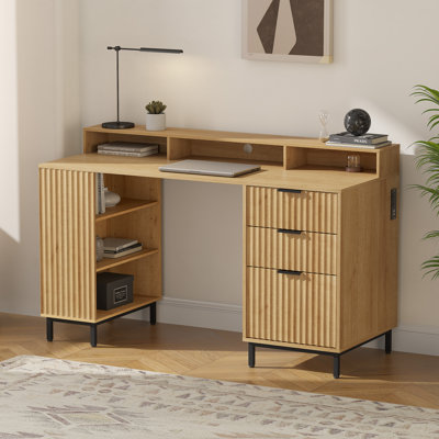 Bureau de direction cannelé 55 "avec tablette de rangement et tiroir classeur