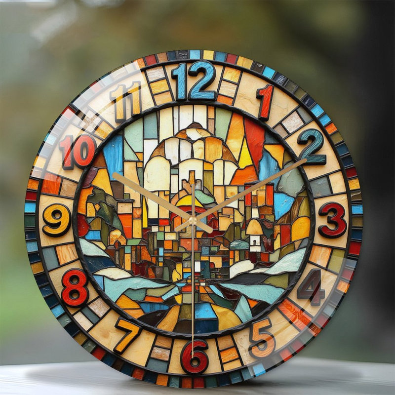 Stained Glass Wall Clock Home Decor Unique Design Art - 12'' Modern Glass Wall Clock