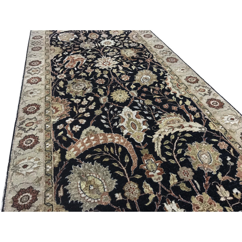 Chemin de table noir et or noué à la main de haute qualité, Tapis de couloir 2 pi 11 po x 17 pi 9 po