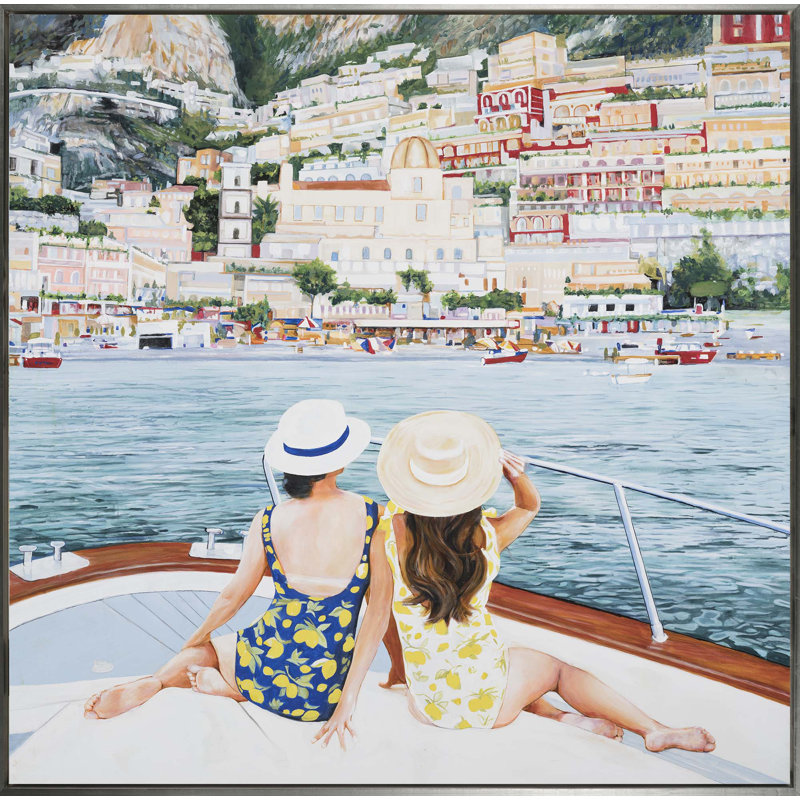 «On the Yacht» par Jeff Schaub - Peinture sur toile à cadre flottant