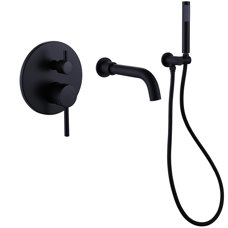 Robinet de douche noir mat 2 pour baignoire et - laiton massif, équilibré, résistant à la rouille, douchette à main 59 po, 2 gallons par minute, nickel, avec pinces de fixation, vis, poignées murales, antirouille, écrous à main