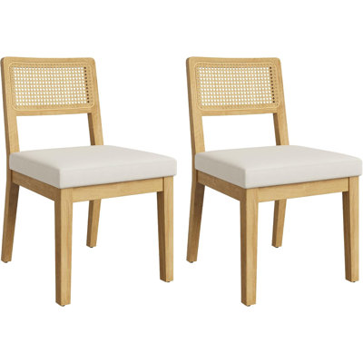 Rattan Dining Chairs Set of 2, French Country Wood Chairs with Rattan Back, Natural