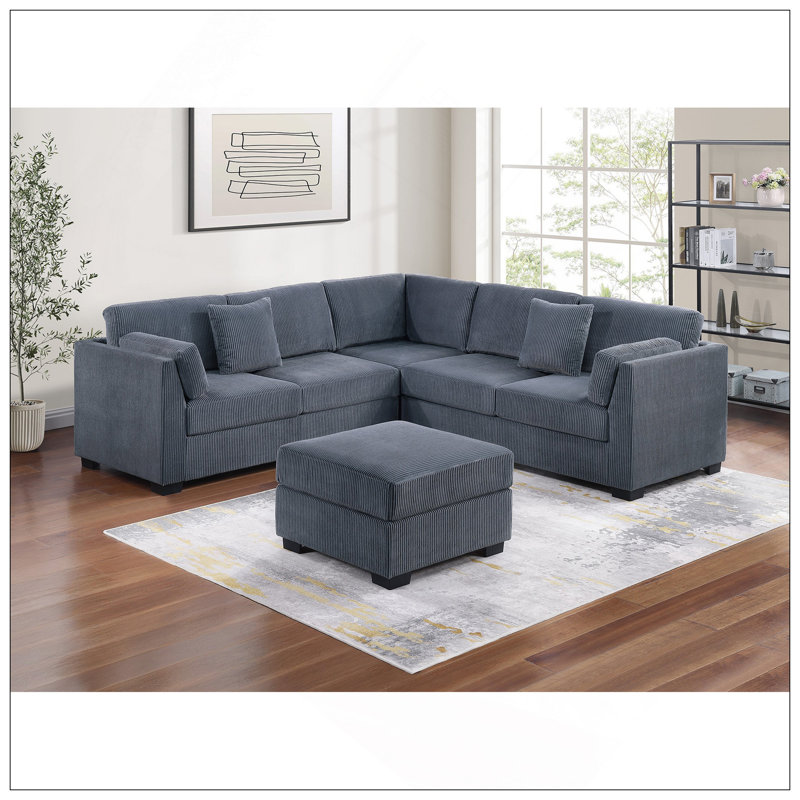 Ensemble de canapé modulaire 4 pièces L-Sectional RAF / LAF, Gris foncé