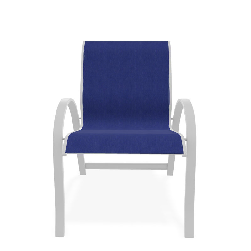 Fauteuil de salle à manger empilable Hiraku, Atlantis bleu royal Sunbrella®, Blanc