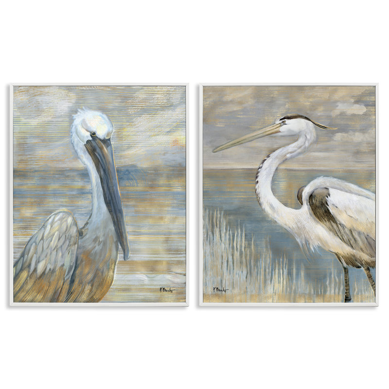 Oiseaux de mer, plage abstraite, ensemble de 2 giclées encadrées par Paul Brent, H 30 po x l 24 po