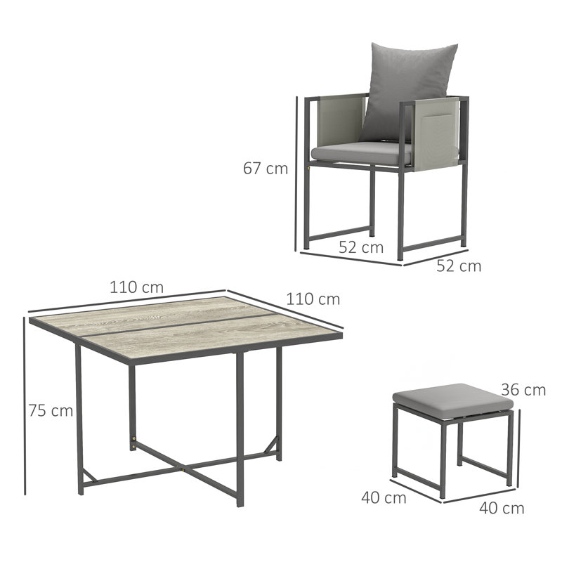 Outsunny 9 Piece Garden Dining Set Cube with Cushions 8 Seater Grey