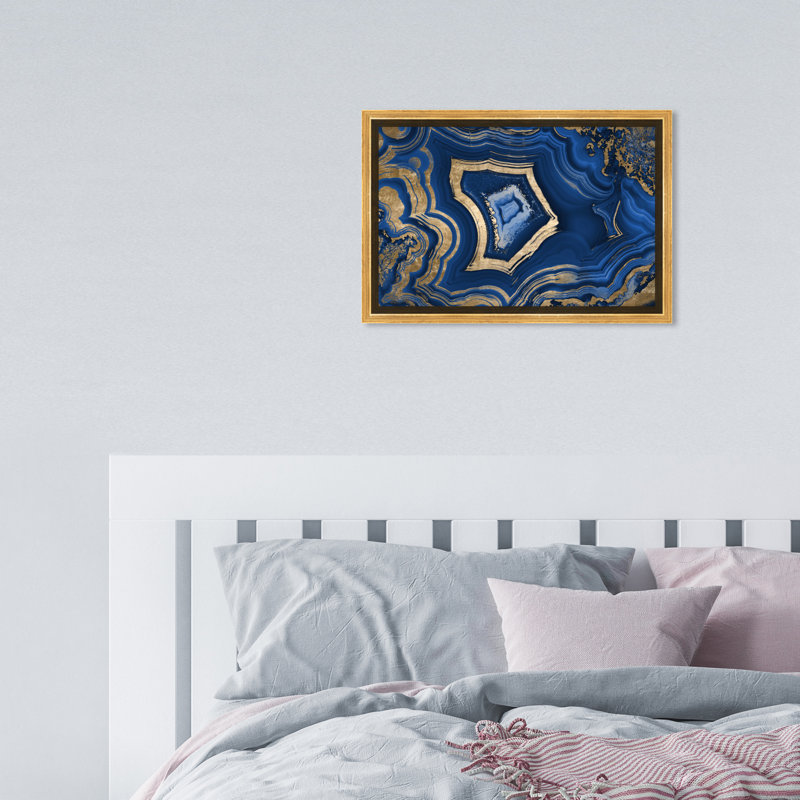 «Blue Geode Abstract Marble Waves Modern Gold» par Oliver Gal, Toile avec cadre flottant or