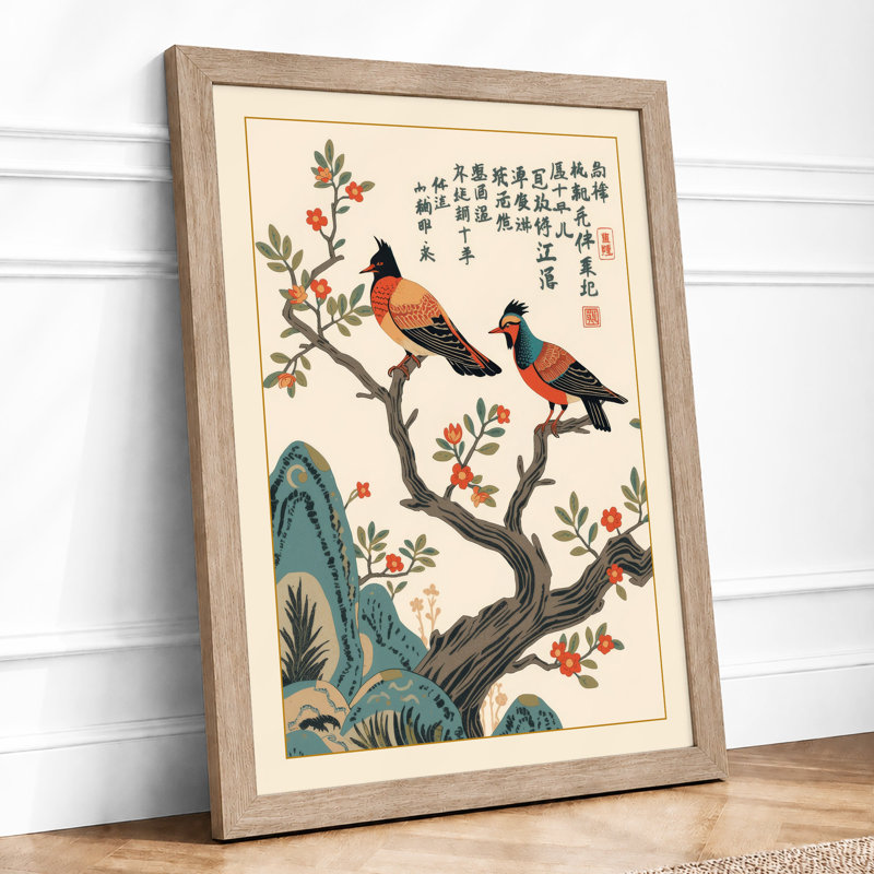 Birds Among Blossom Japandi - Print, Oak, A4 - 29.7 x 21.0 cm