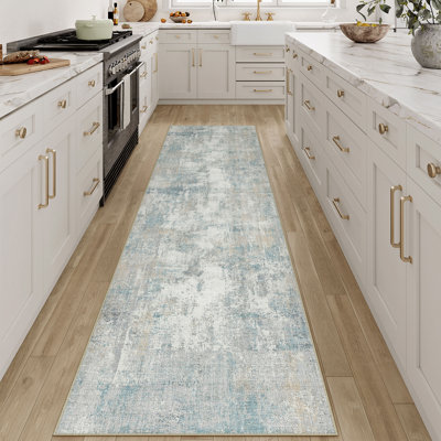 Modern Abstract Washable Rug In Blue