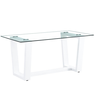 Elegant Glass Dining Table For 6-8, With 0.4" Tempered Top And White Base A Classy Experience Bracket, Creating An Atmosphere