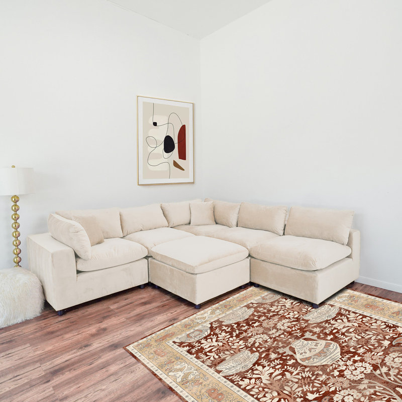 Canapé modulaire en velours Hayward, Velours ivoire