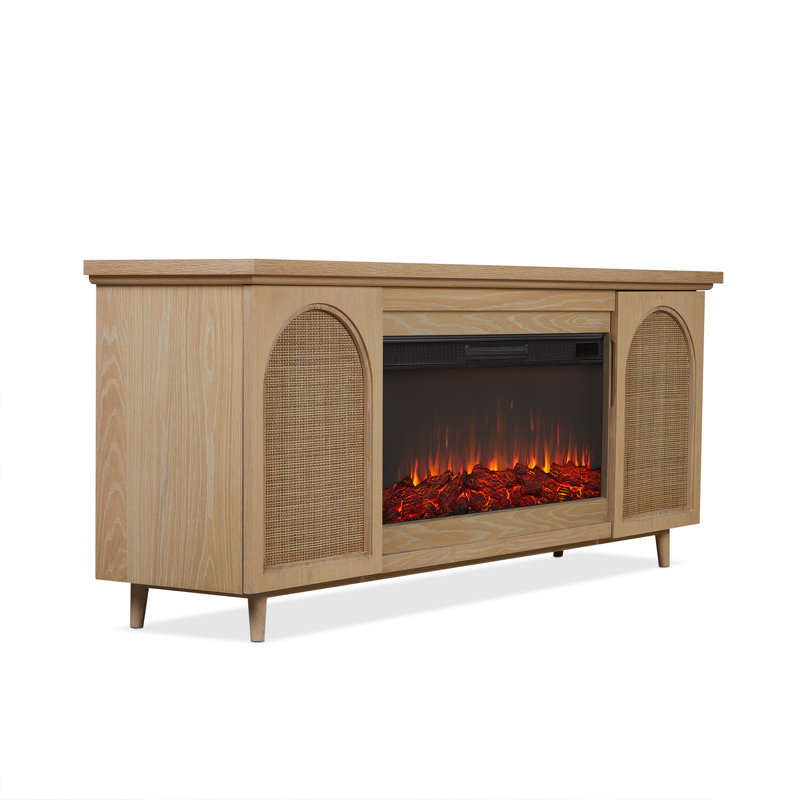 Dahlia 76" Landscape Electric Fireplace Tv Stand In White Oak, Standard