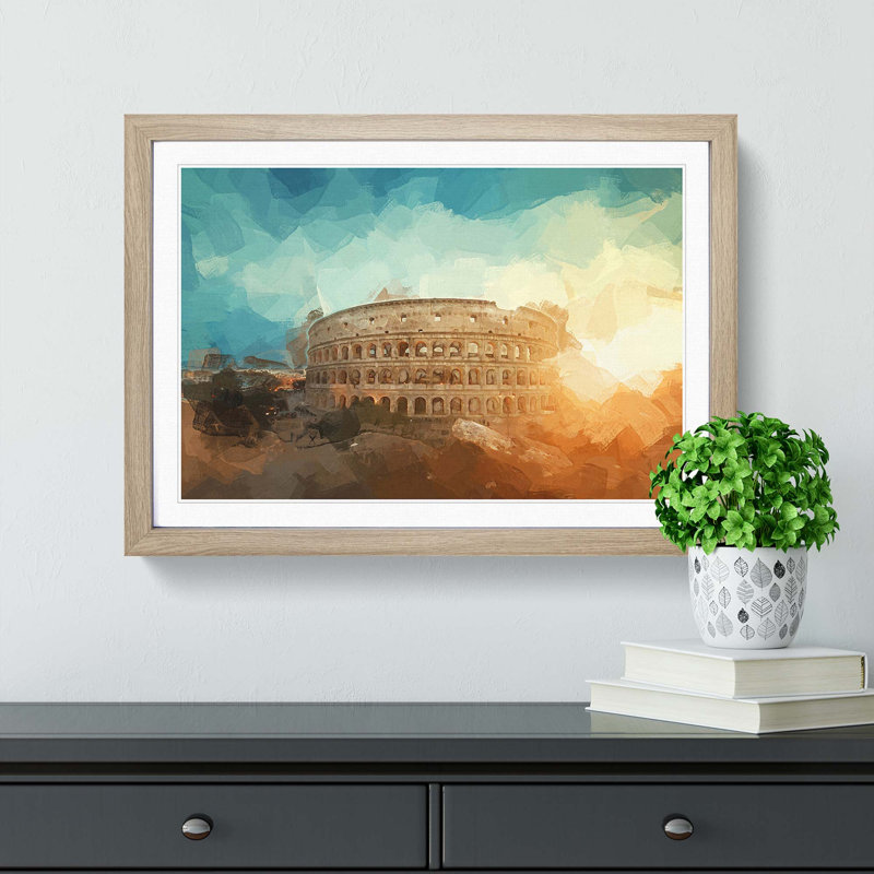The Colisium in Rome Italy in Abstract - Framed Print, 27cm H x 36cm W x 2cm D, Oak Framed