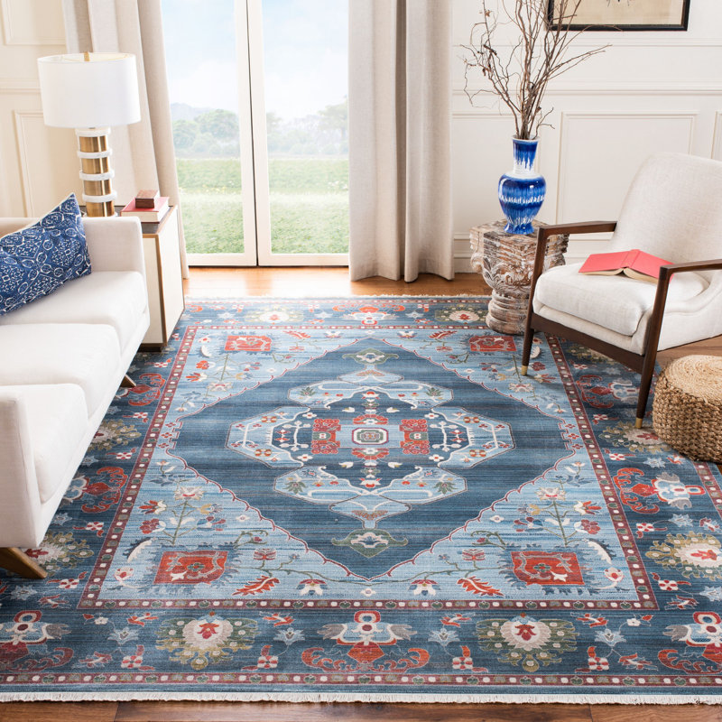 Hadenson Cotton Blue/Light Blue Area Rug, Rectangle 4' x 6'