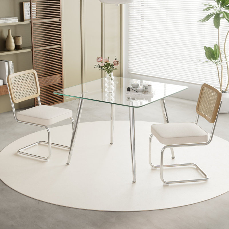 36in Square Glass Top Dining Set, 3, Beige