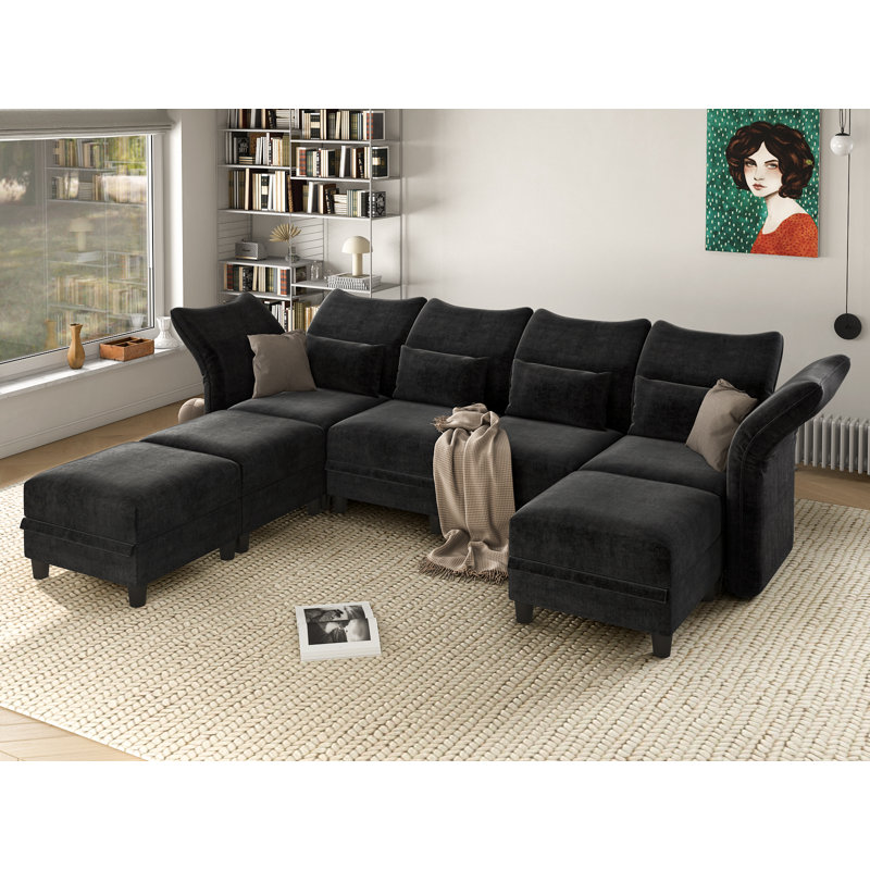Ensemble de 7 pièces avec rangement Harlaii 102 po, Velours noir