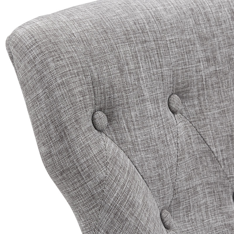 Chaise Parson à oreilles en lin rembourrée et capitonnés Irving Place, Lin gris, Naturel