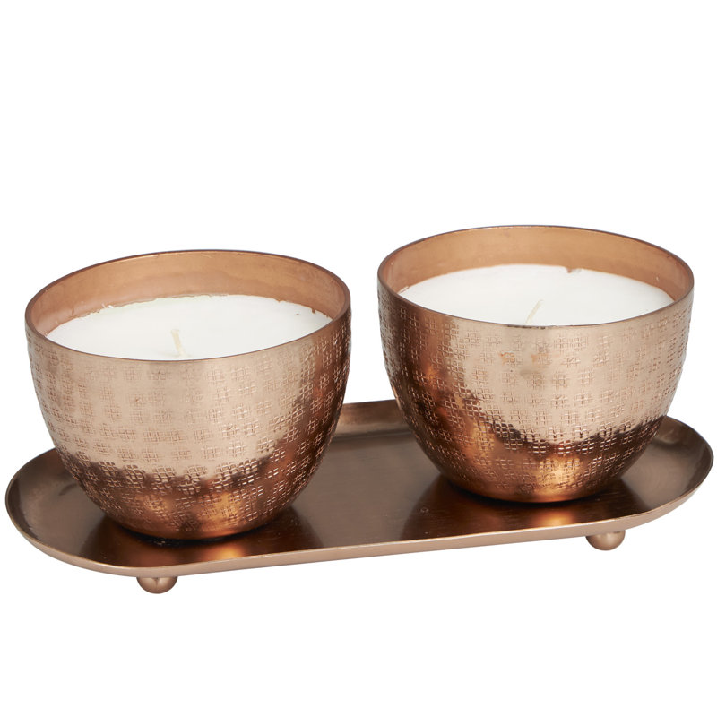 Metal Rose in Paradise Scented Grid Patterned 10 oz 1 Wick Decorative Candle with White Wax, Copper