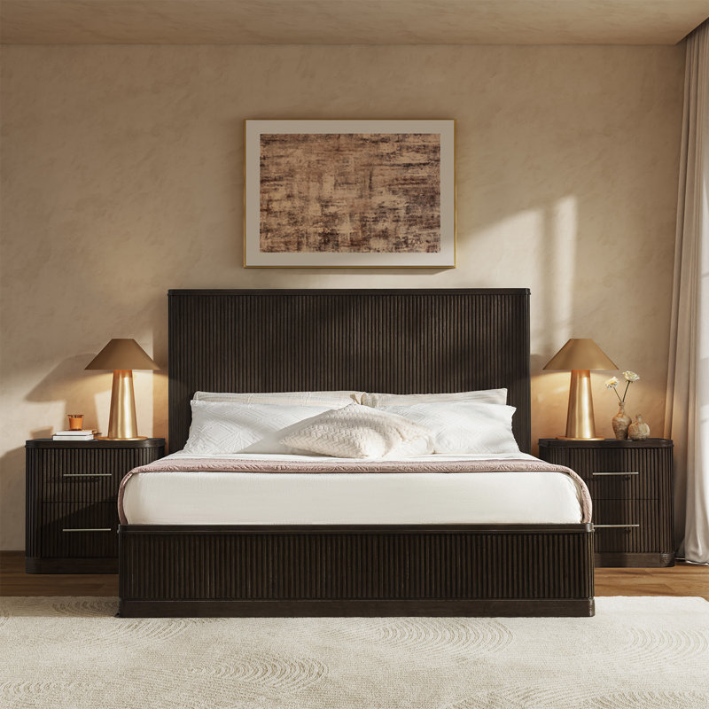 Graciana 60"H Modern Solid Wood Fluted Bed, Queen, Black