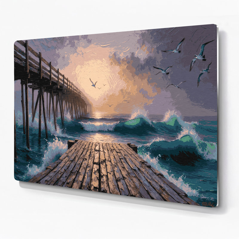 Art mural en métal noir Coastal Pier, H 144 po x l 216 po x P 0,05 po