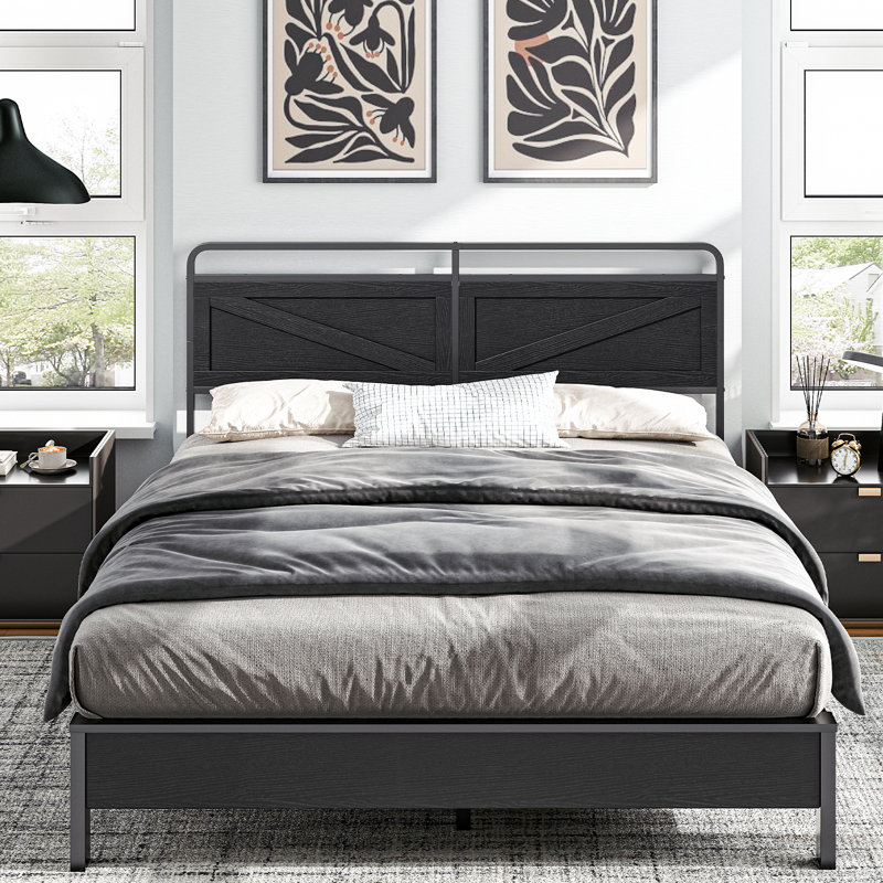 Engelman Wooden Panel Headboard Minimalist Headboard with Metal Frame, Queen