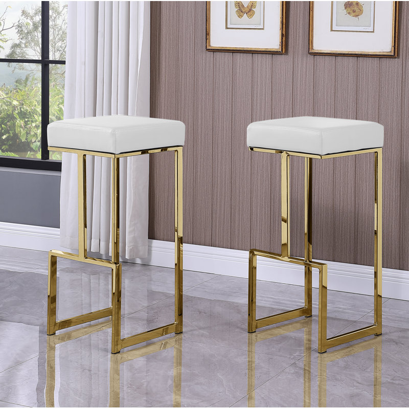 Tabouret de bar et de comptoir Jochebed, Doré, Blanc, Tabouret de bar (siège d'une hauteur de 31 po)