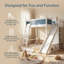 Grand lit mezzanine double en bois massif avec tablettes de rangement et glissoire amovible-129527508-129527509