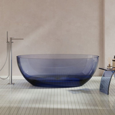 MonBlari 63" X 30" Freestanding Soaking Resin Bathtub with Pop-up Drain For Bathroom