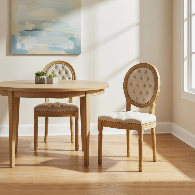 Chaise de salle à manger rembourrée capitonnée avec garniture cloutée en bois massif à dossier très grand Louis, ensemble de 2