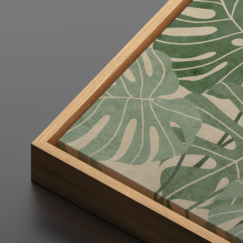 Abstract Green Tropical Palm Tree Leaf Nature Panoramic Wall Art Decor Horizontal Art Prints, 20" H x 60" W, Natural