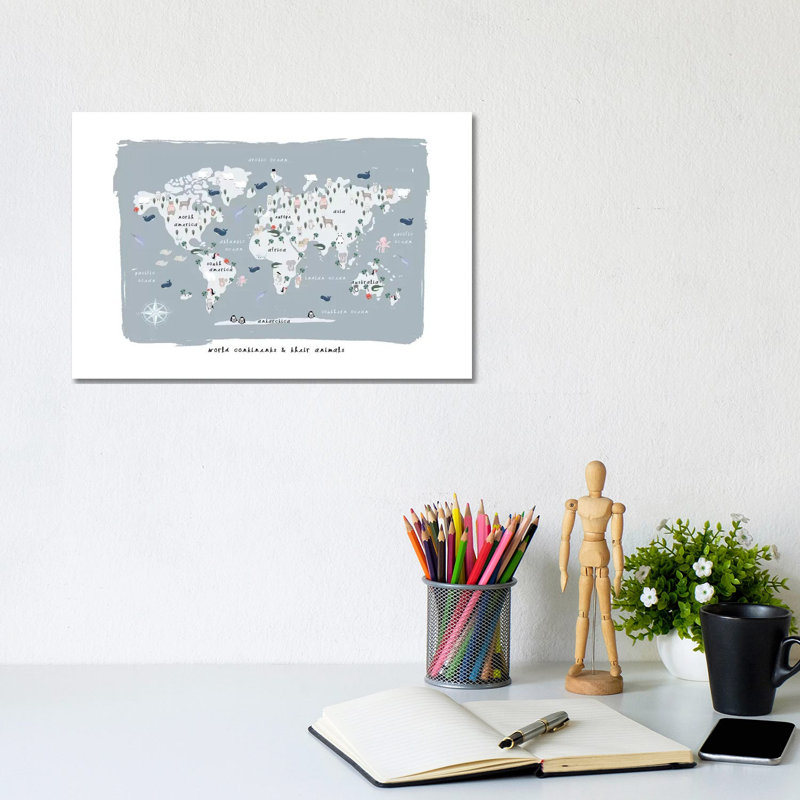 World Continents Map by Leah Straatsma - Wrapped Canvas Print, 20.32 cm H x 30.48 cm W
