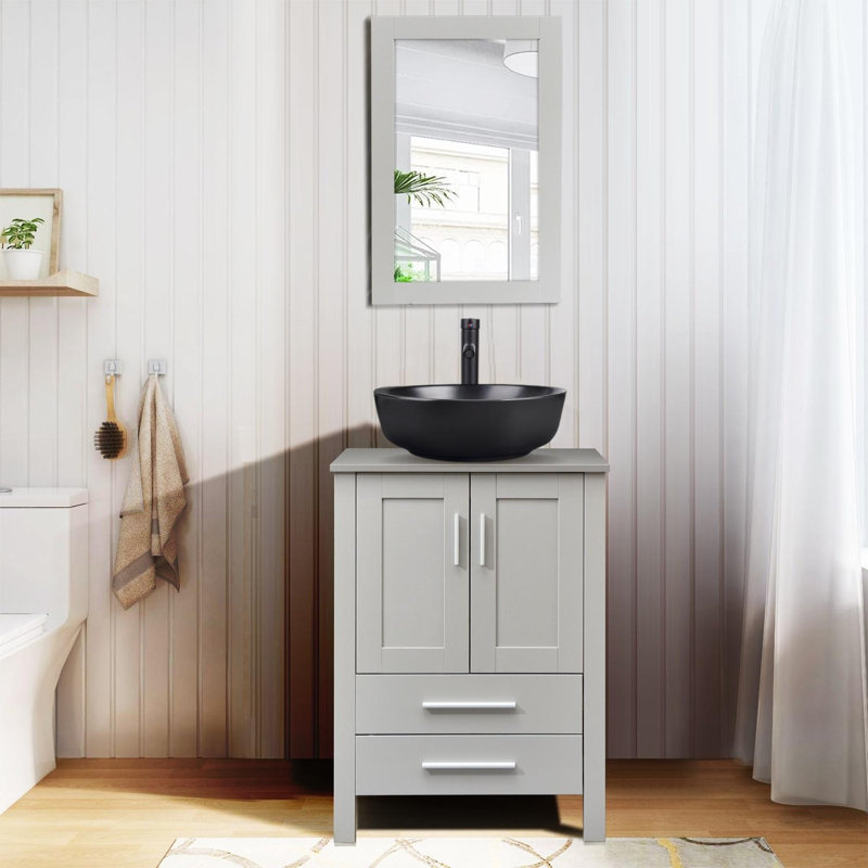 24 po X P 19 po P 32 po Meuble-lavabo H en bleu avec plateau en bleu, Noir, Grey