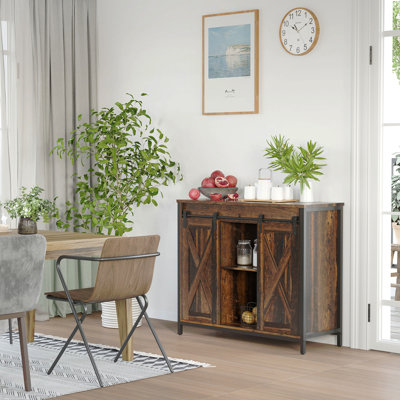 Industrial Sideboard Buffet Cabinet Bar Cabinet, Kitchen Cabinet with Sliding Barn Doors, Storage Cabinets and Adjustable Shelves for Living Room, Hom