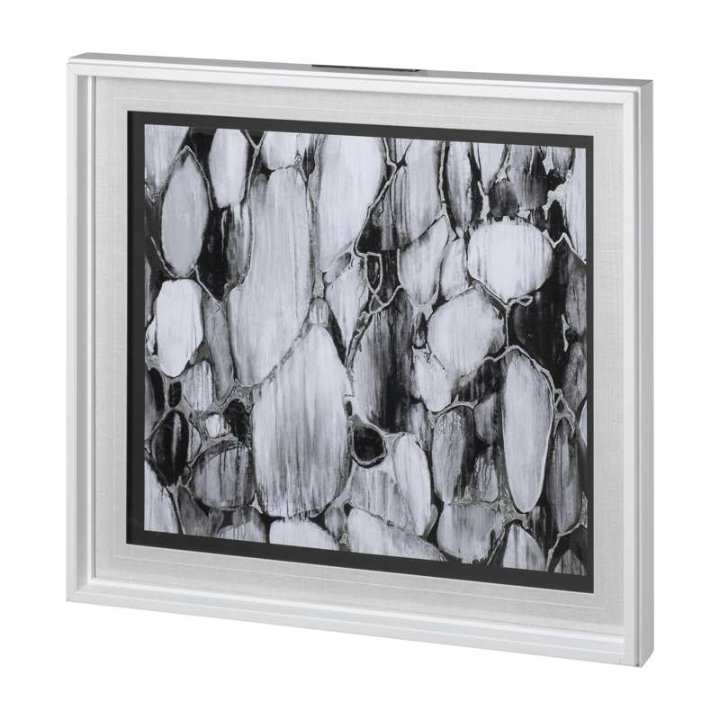 «River Rocks» par Liz Jardine, reproduction d'art encadrée et texturée encadrée à la main, 31,8 po H x 35,8 po po, White