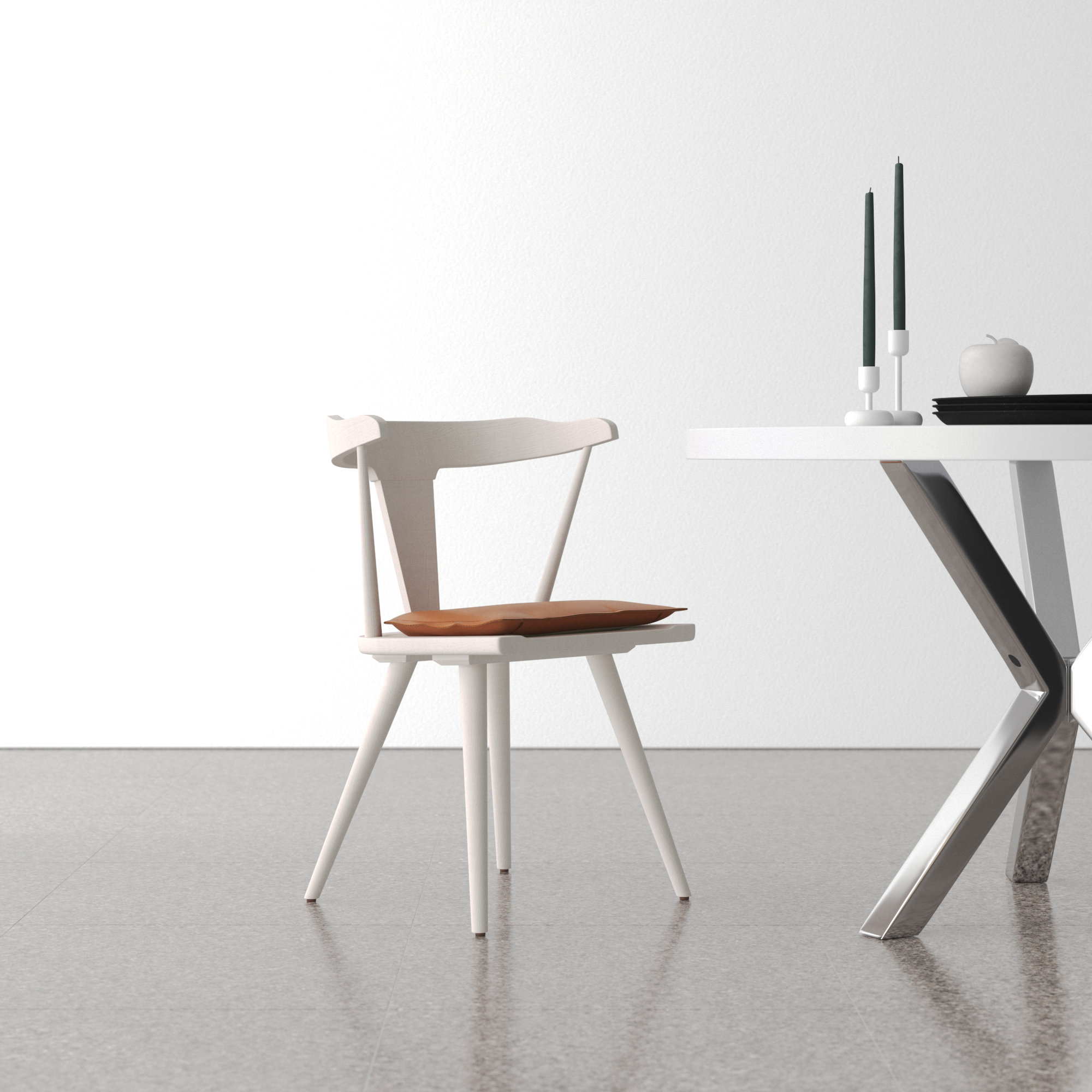 Lodi Dining Chair With Cushion, White, Whiskey Saddle