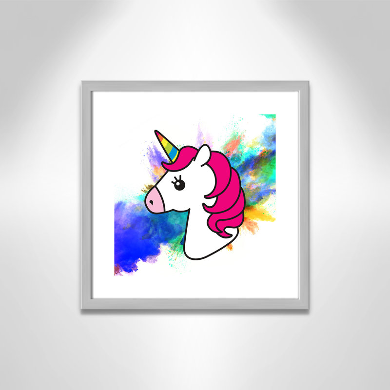 Art sur toile licorne arc-en-ciel, H 16 po x l 16 po x P 1,18 po, Encadré de boîte argent