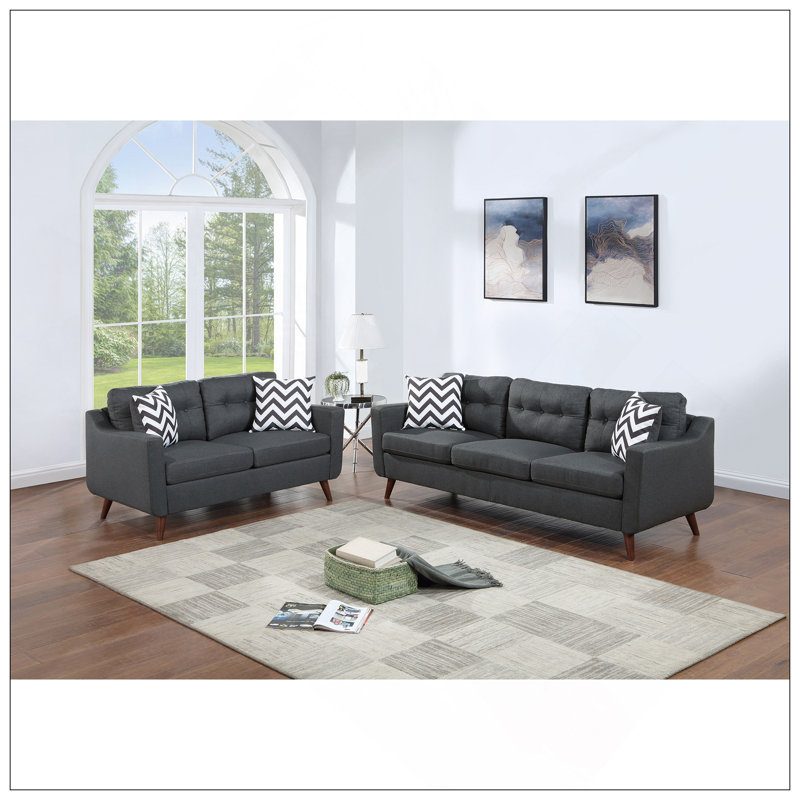 Ensemble de canapé moderne 2 pièces avec coussins et coussins capitonnés modernes, Black