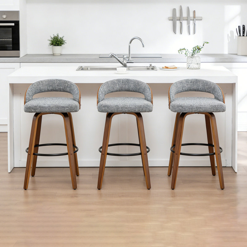Swivel Upholstered Counter Stool, Grey, Bar Stool (63.5cm Seat Height)
