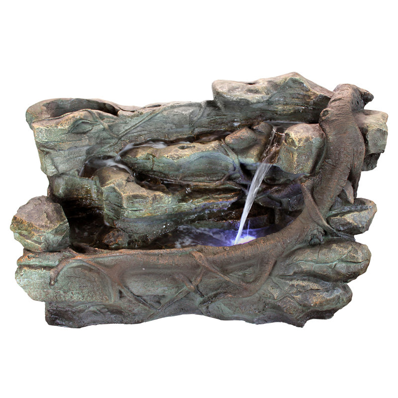 Staggered Rock Canyon Cascading Fountain with LED Lights