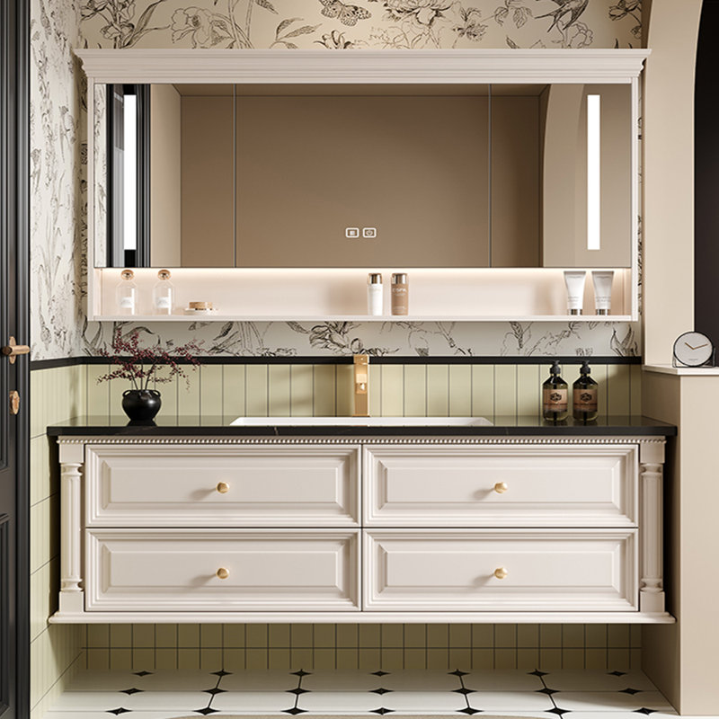 Retro simple American-style bathroom cabinet, Off-White, 63"