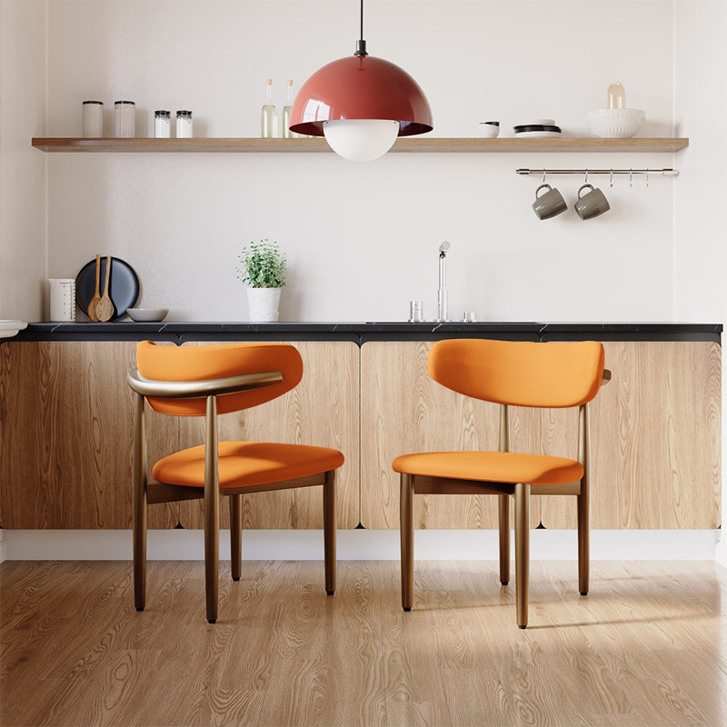 Ensemble de 2 chaises de salle à manger Mid-Century modernes, Orange