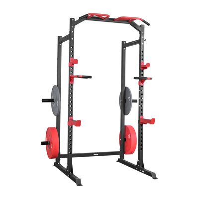 Support électrique Power Cage, support multifonctionnel à haltères Barbell avec hauteur ajustable, équipement d'entraînement à la maison pour l'entraînement en force avec crochets en J et autres accessoires de remise en forme
