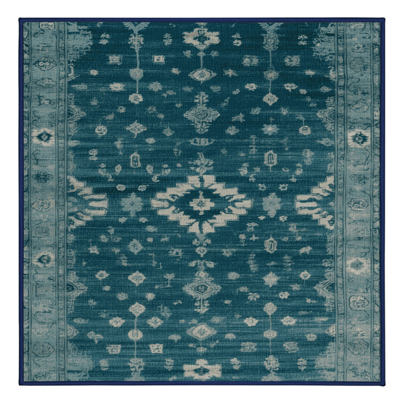 Machine Washable Overdyed Blue Area Rug, Square 8'