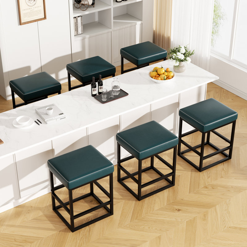 Modern Edge, Cozy Feel Faux Leather Upholstered Counter Bar Stools for Every Home, 4, Dark Blue