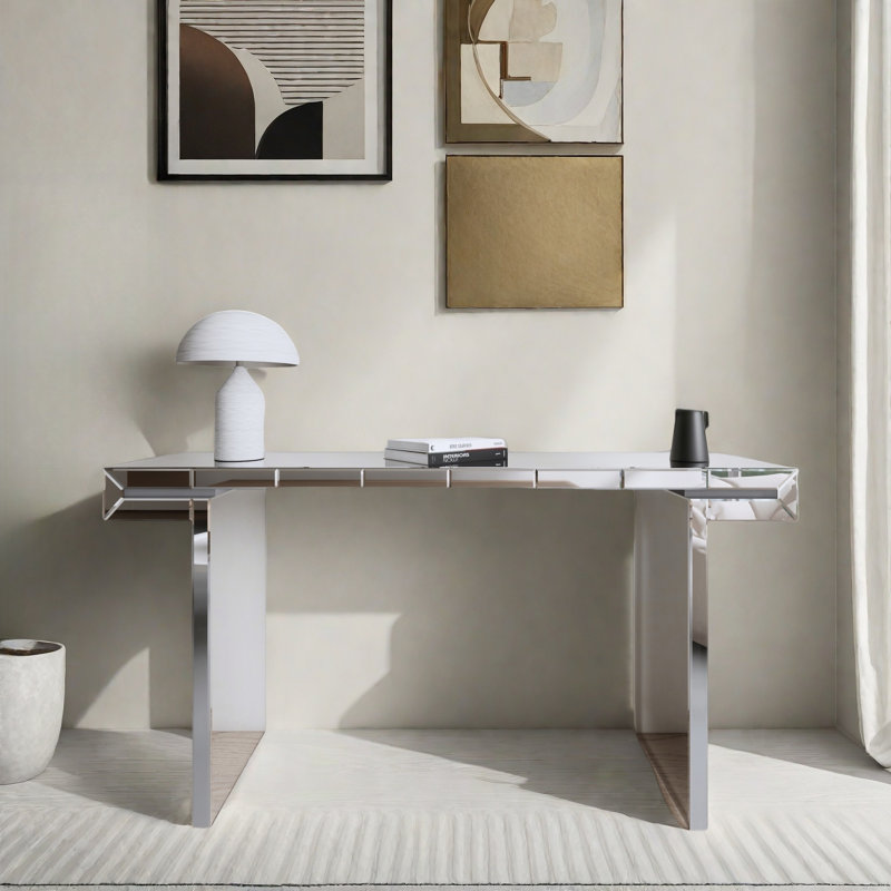 Luxury Full-length Mirror Console Table With Fluted Tempered Glass And Rounded Edge