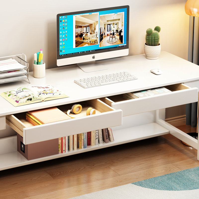 Table d'ordinateur rectangulaire en bois massif avec 2 chaises pour enfants, Blanc
