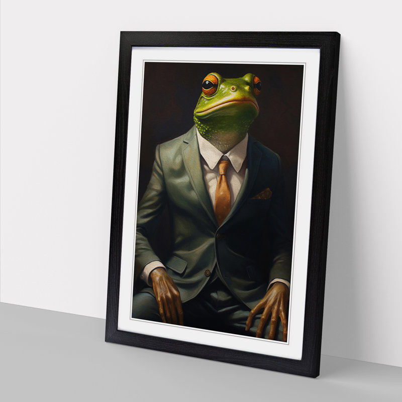 Frog in a Suit Painting No.2 - Framed Print, Black Framed, 64cm H x 46cm W