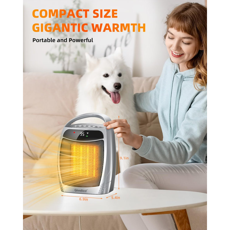 Space Heater for Indoor Use, 1500W Portable Heater with Remote, 12H Timer, Eco Mode and Fan Mode, PTC Ceramic Fast Heating Safety Small Heater for Bedroom Office Room Indoor Use