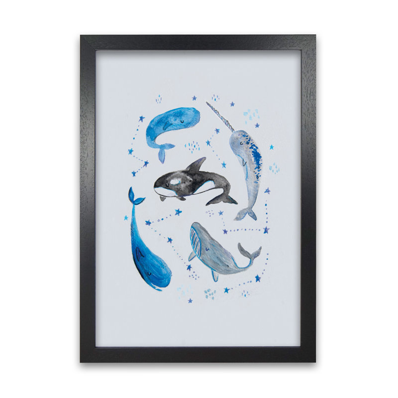 Whales by Laura Irwin - Print, 84cm H x 59.4cm W x 3cm D, Black Framed