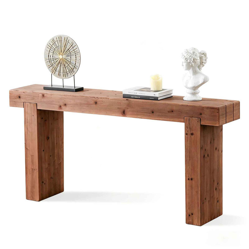 Console en bois naturel avec texture rustique et design minimaliste